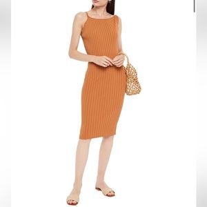 MICHELLE MASON Camel Ribbed-Knit Midi Dress M